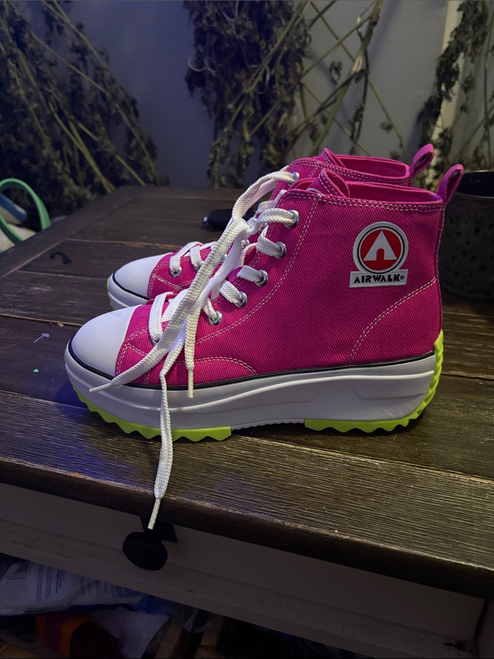 Airwalk Bright Pink High-Top Platform Sneakers with Lime Accent nwob